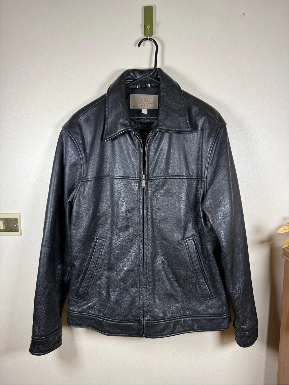 GUESS Men’s S Black Genuine Leather Full Zip Jacket 100% Leather Y2K